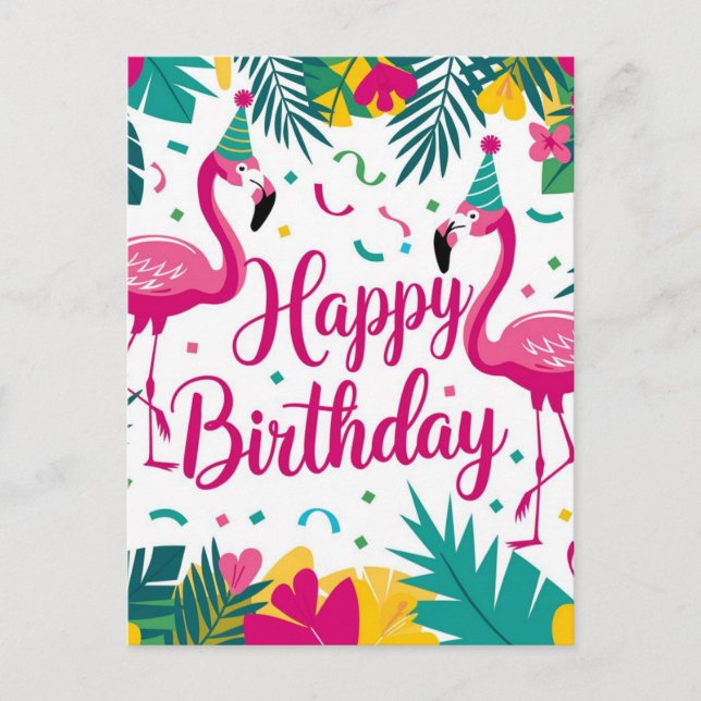 Tropical Fun Flamingo Birthday Design Postcard (Front)