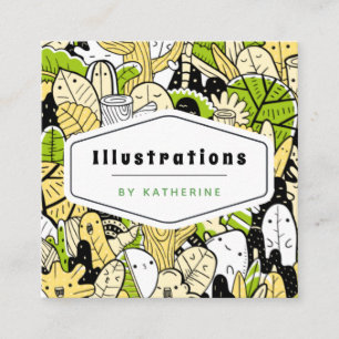 Tropical Funky Kawaii Forest Graphic Designer Leaf Square Business Card