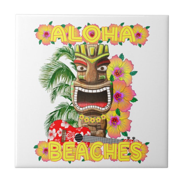 Tropical Funny Aloha Beaches Hawaiian Tiki Ceramic Tile (Front)