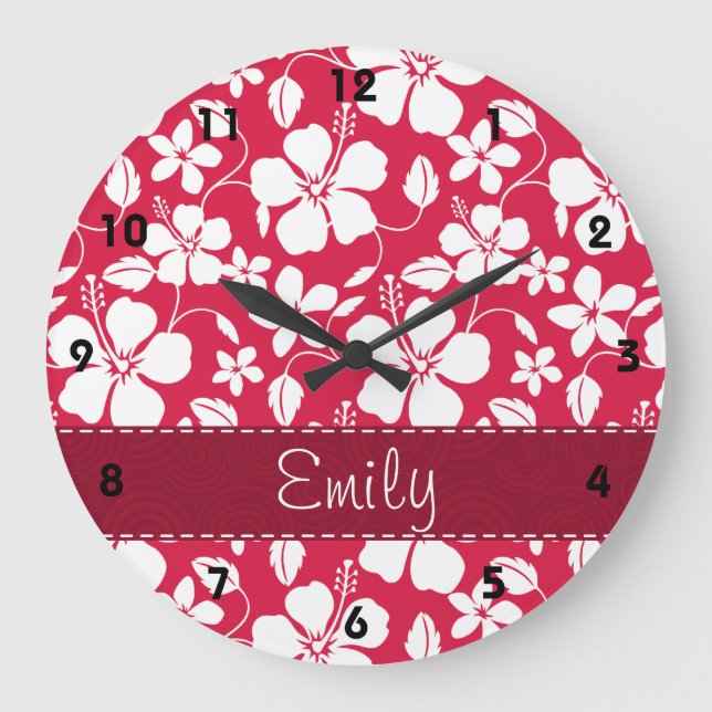 Tropical Fuschia Floral Pattern Large Clock (Front)
