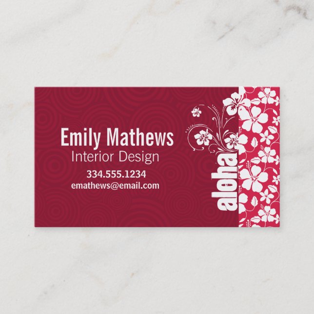 Tropical Fuschia Hibiscus; Aloha Business Card (Front)