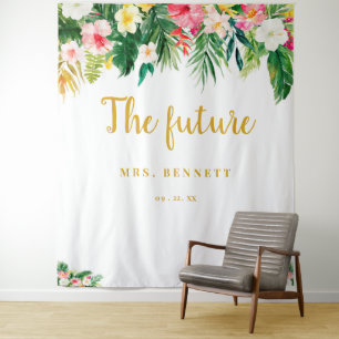 Tropical Future Mrs Bridal Shower Backdrop Tapestry