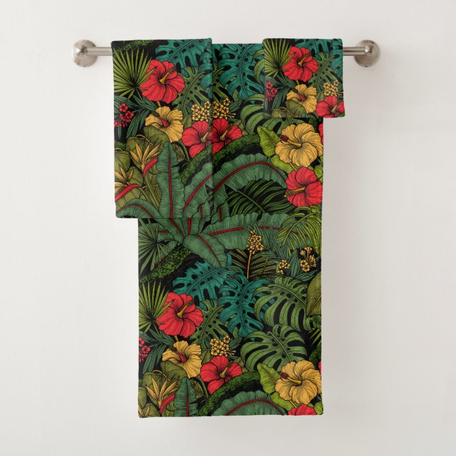 Tropical garden bath towel set (Insitu)