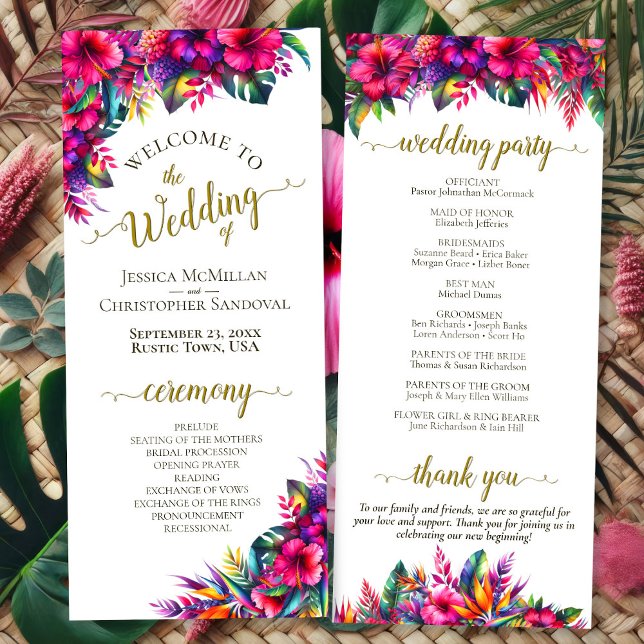 Tropical Garden Colourful Hibiscus Floral Wedding Program (Front/Back)