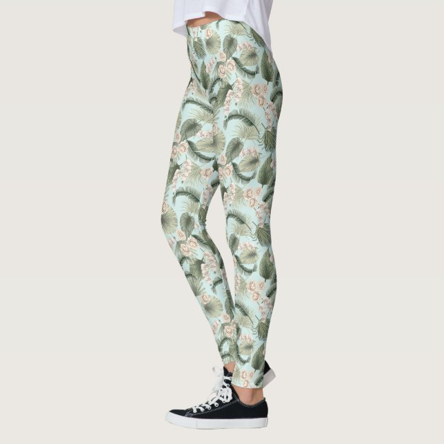 Tropical Garden Floral Orchid & Palm Pattern Leggings (Left)