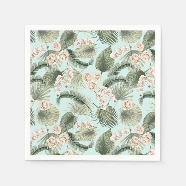 Tropical Garden Floral Orchid & Palm Pattern Napkin (Front)