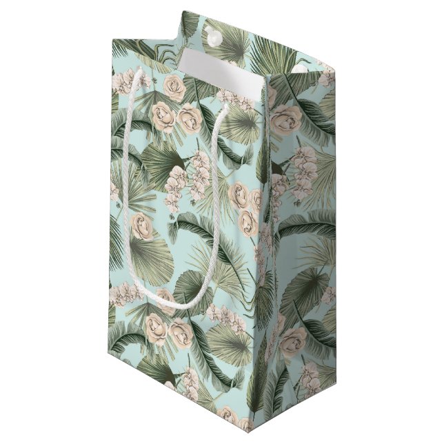 Tropical Garden Floral Orchid & Palm Pattern Small Gift Bag (Front Angled)