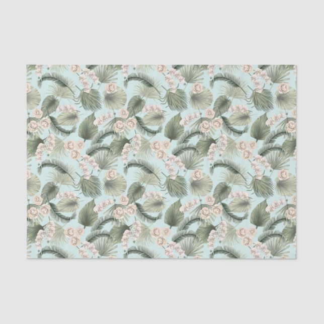 Tropical Garden Floral Orchid & Palm Pattern Tissue Paper (Front)