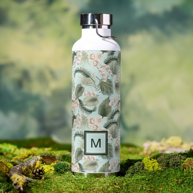 Tropical Garden Floral Orchid & Palm Pattern Water Bottle (Outdoor)