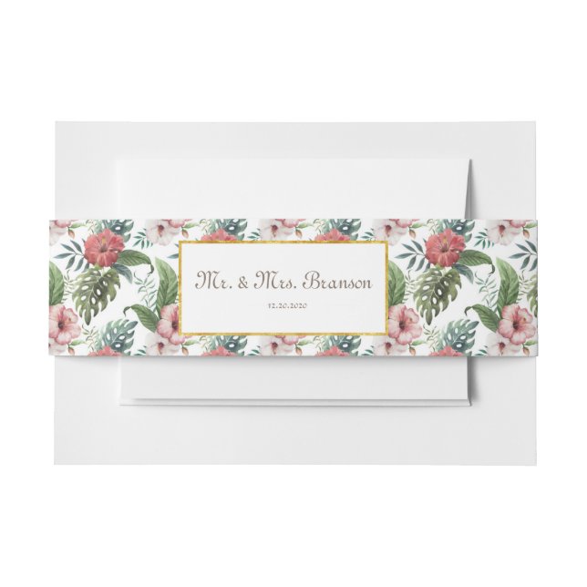 Tropical Garden Gold Foil Wedding Custom Monogram Invitation Belly Band (Front Example)