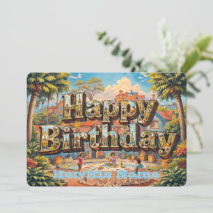Tropical Garden Happy Birthday Card