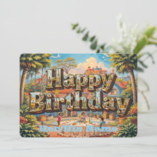 Tropical Garden Happy Birthday Card