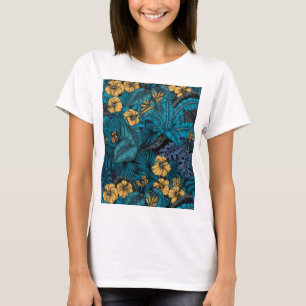 Tropical garden in blue and yellow T-Shirt