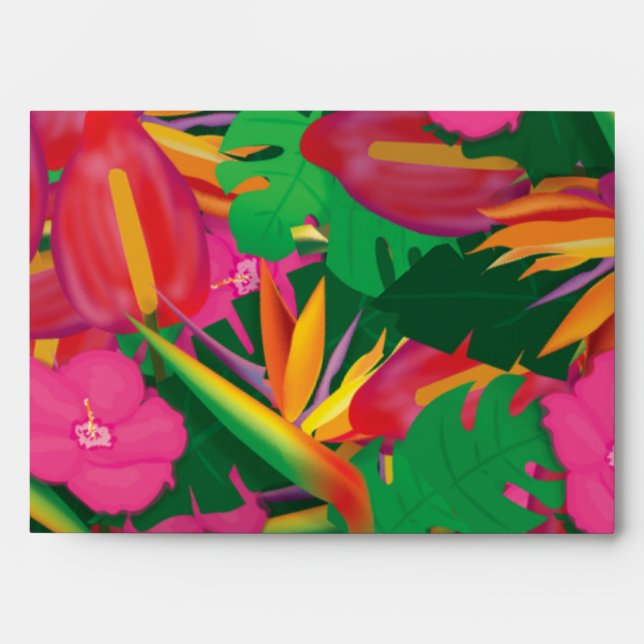 Tropical Garden Leaves & Flowers Card Envelopes (Front)