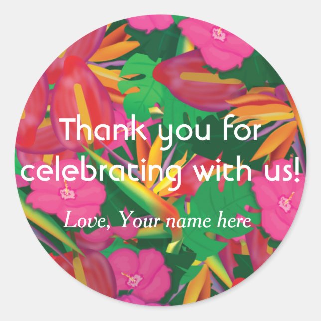 Tropical Garden Leaves & Flowers Favour Stickers (Front)
