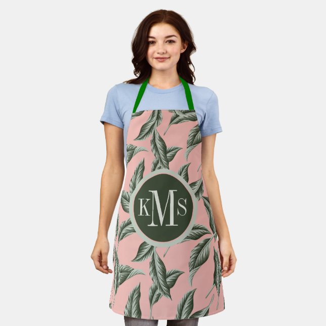 Tropical Garden Leaves Pattern Apron (Worn)