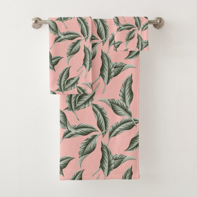 Tropical Garden Leaves Pattern Bath Towel Set (Insitu)