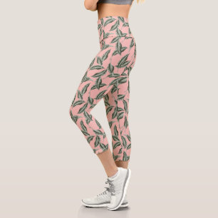 Tropical Garden Leaves Pattern Capri Leggings
