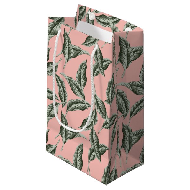 Tropical Garden Leaves Pattern Small Gift Bag (Front Angled)