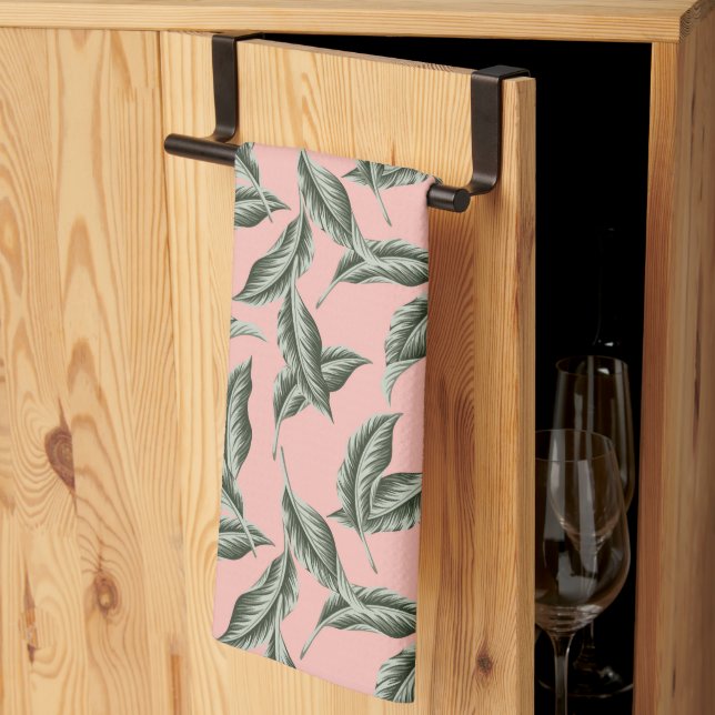 Tropical Garden Leaves Pattern Tea Towel (Thirds Fold)