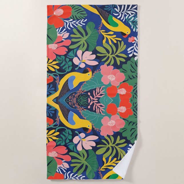 Tropical Garden Modern Expressionism Artwork Beach Towel (Front)