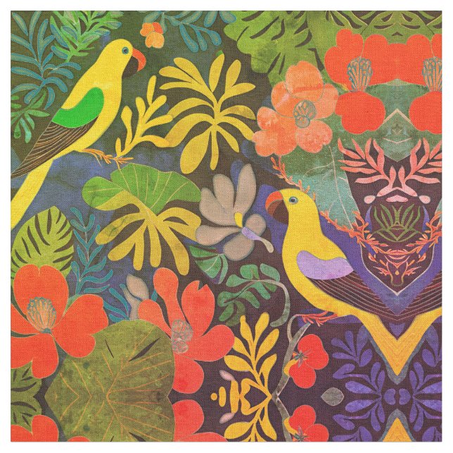 Tropical Garden Modern Expressionism Artwork Fabric (Close Up)