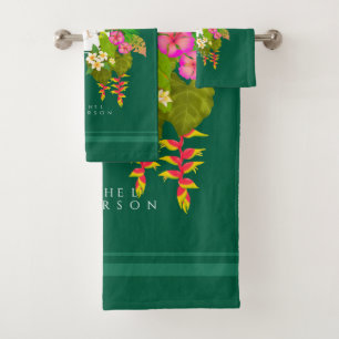 Tropical Garden Monogram Green Bath Towel Set