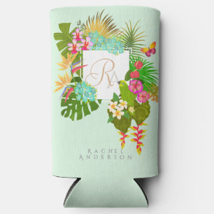 Tropical Garden Monogram Green Seltzer Can Cooler
