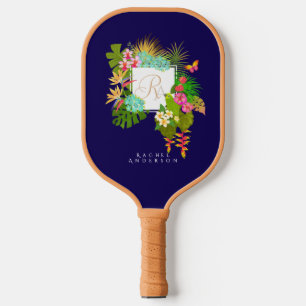 Tropical Garden Monogram Navy Pickleball Paddle