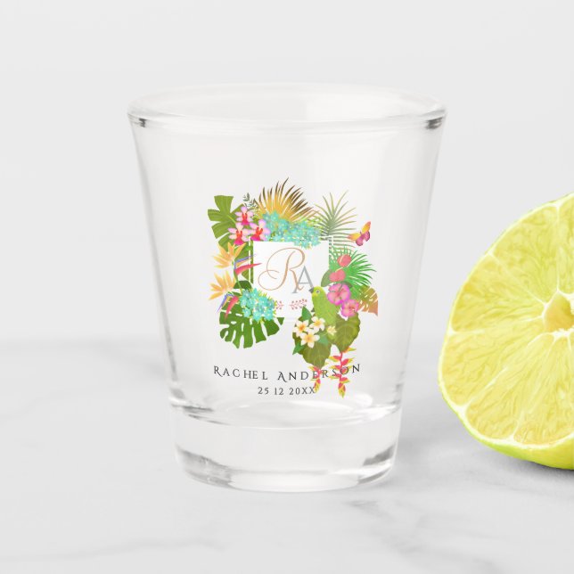 Tropical Garden Monogram  Shot Glass (Front)