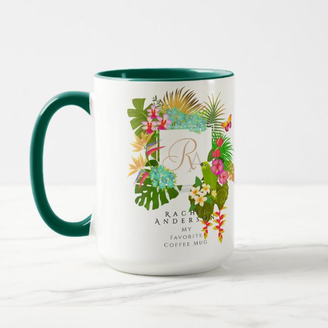 Tropical Garden Monogram White Mug (Left)
