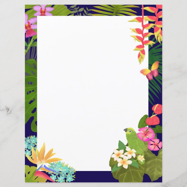 Tropical Garden Navy Blank Paper Sheet (Front)