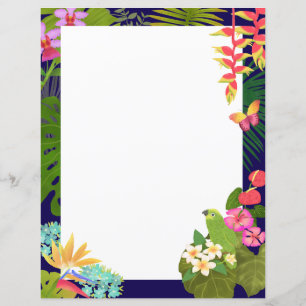 Tropical Garden Navy Blank Paper Sheet