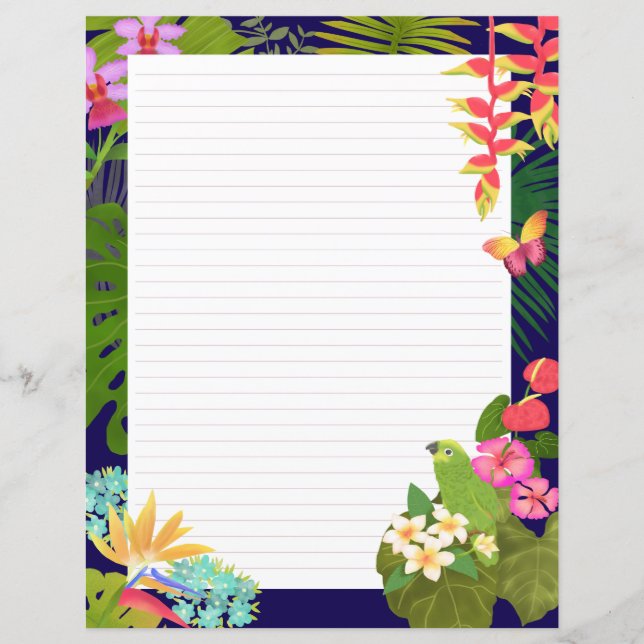 Tropical Garden Navy Lines Paper Sheet (Front)
