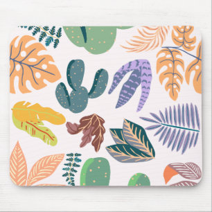 Tropical garden Pink background Colourful summer Mouse Pad