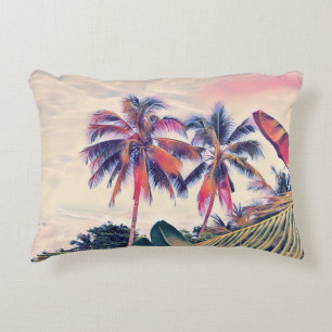 Tropical garden, sunset palm scene. decorative cushion
