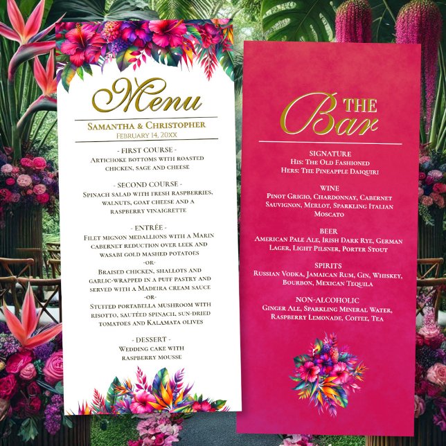 Tropical Garden Two Sided Wedding Meal & Bar Menu (Front/Back)