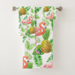 Tropical garden watercolor pattern bath towel set
