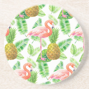 Tropical garden watercolor pattern coaster