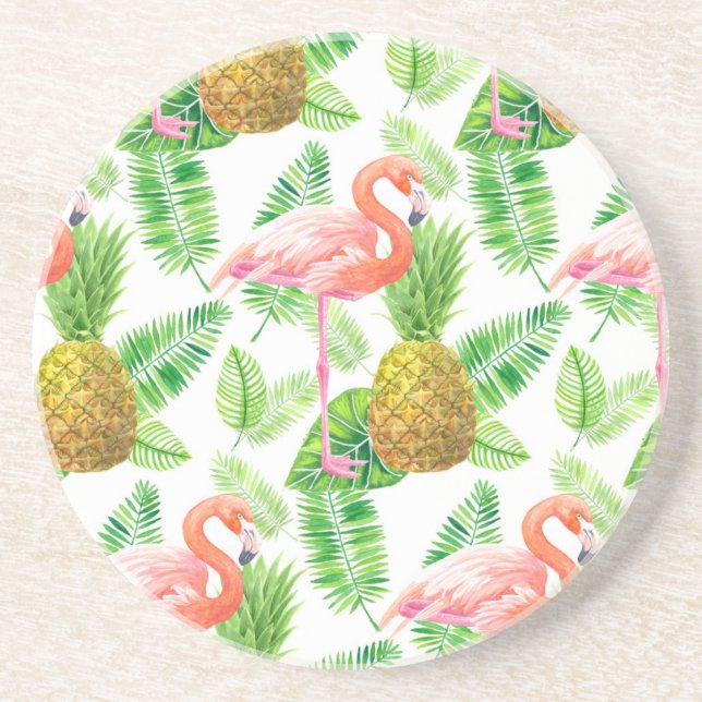 Tropical garden watercolor pattern coaster (Front)