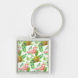 Tropical garden watercolor pattern key ring