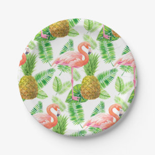 Tropical garden watercolor pattern paper plate