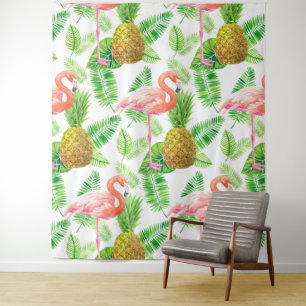 Tropical garden watercolor pattern tapestry