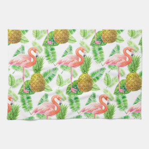 Tropical garden watercolor pattern tea towel