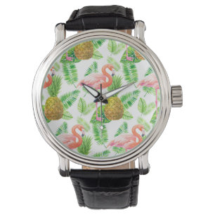 Tropical garden watercolor pattern watch