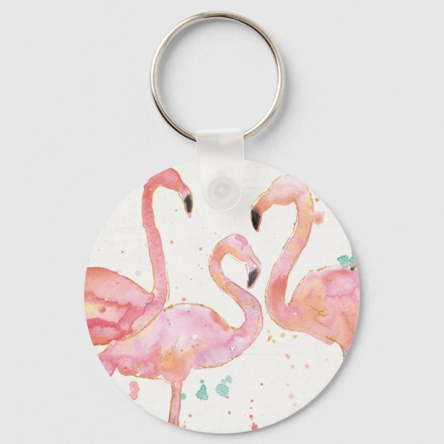 Tropical | Gathering of Flamingos Key Ring (Front)