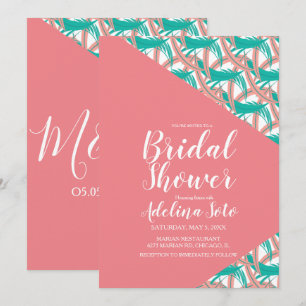 Tropical Geo Palm Coral Feathers Bridal  Shower Invitation