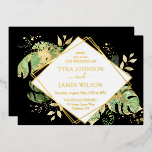 Tropical Geometric Black & Gold Foil Wedding