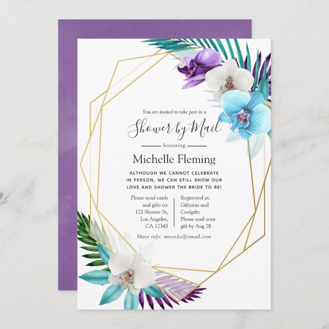 Tropical Geometric Bridal or Baby Shower by Mail Invitation (Front/Back)