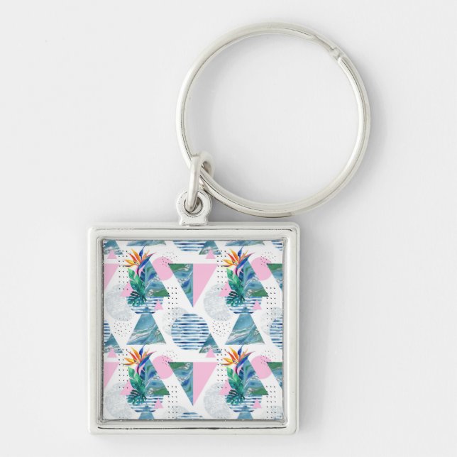 Tropical Geometric Pattern Key Ring (Front)